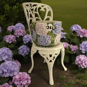 MINI CHAIR PLANT STAND – White Cast Iron, 13.5" Tall, Vintage, Plants/Candles